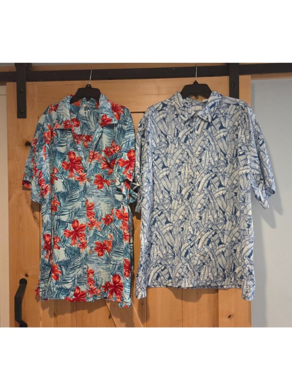 Lot of 2 KS Island Mens 2XL Tall Hawaiian Shirt Floral Tropical  & Cafe Luna 2X